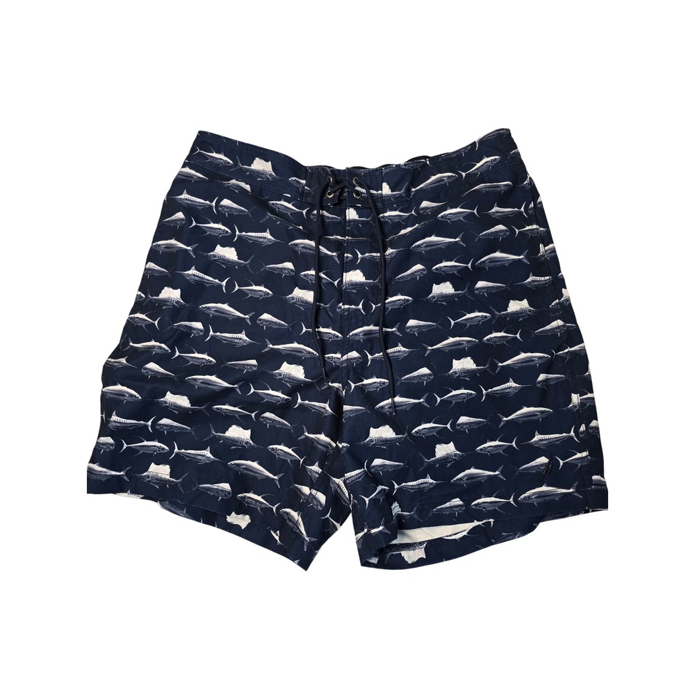 Nautica Mens Swim Trunks Large L Navy Marlin Fish Sailfish Mesh Lined Shorts